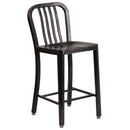Santorini 24 Inch Galvanized Steel Indoor/Outdoor Counter Bar Stool With Slatted Back And Powder Coated Finish