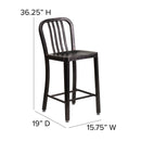 Santorini 24 Inch Galvanized Steel Indoor/Outdoor Counter Bar Stool With Slatted Back And Powder Coated Finish
