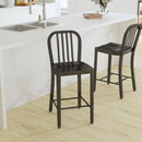 Santorini 24 Inch Galvanized Steel Indoor/Outdoor Counter Bar Stool With Slatted Back And Powder Coated Finish