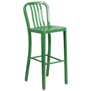 Santorini 30 Inch Galvanized Steel Indoor/Outdoor Counter Bar Stool With Slatted Back and Powder Coated Finish
