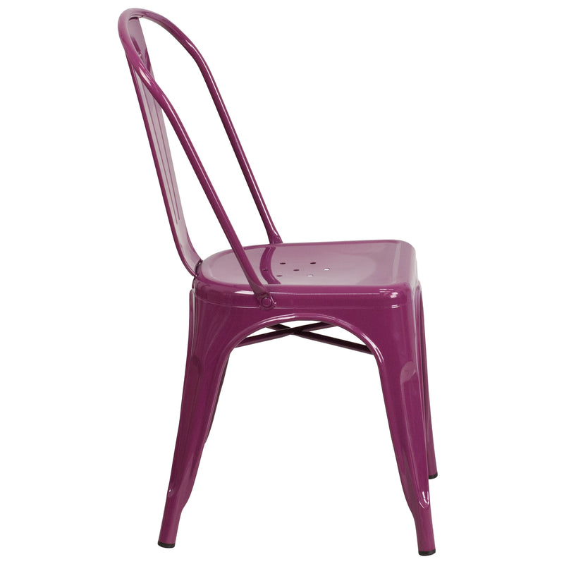 Wells Indoor/Outdoor Stacking Metal Dining Chair with Single Slat Back and Powder Coated Finish