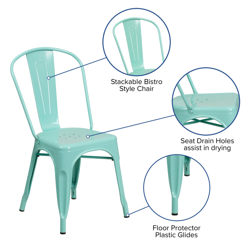 Wells Indoor/Outdoor Stacking Metal Dining Chair with Single Slat Back and Powder Coated Finish