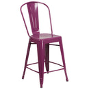 Stella 24" Metal Indoor-Outdoor Counter Stool with Vertical Slat Back and Integrated Footrest