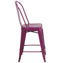 Stella 24" Metal Indoor-Outdoor Counter Stool with Vertical Slat Back and Integrated Footrest