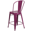 Stella 24" Metal Indoor-Outdoor Counter Stool with Vertical Slat Back and Integrated Footrest