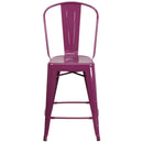 Stella 24" Metal Indoor-Outdoor Counter Stool with Vertical Slat Back and Integrated Footrest