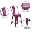 Stella 24" Metal Indoor-Outdoor Counter Stool with Vertical Slat Back and Integrated Footrest