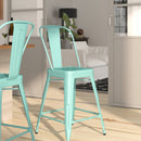 Stella 24" Metal Indoor-Outdoor Counter Stool with Vertical Slat Back and Integrated Footrest
