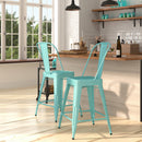 Stella 24" Metal Indoor-Outdoor Counter Stool with Vertical Slat Back and Integrated Footrest