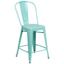 Stella 24" Metal Indoor-Outdoor Counter Stool with Vertical Slat Back and Integrated Footrest