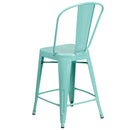 Stella 24" Metal Indoor-Outdoor Counter Stool with Vertical Slat Back and Integrated Footrest