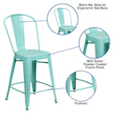 Stella 24" Metal Indoor-Outdoor Counter Stool with Vertical Slat Back and Integrated Footrest