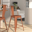 Stella 24" Metal Indoor-Outdoor Counter Stool with Vertical Slat Back and Integrated Footrest