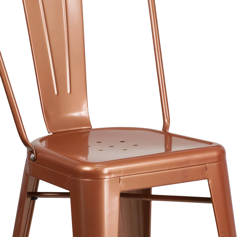 Stella 24" Metal Indoor-Outdoor Counter Stool with Vertical Slat Back and Integrated Footrest