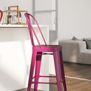 Stella 30" Metal Indoor-Outdoor Barstool with Vertical Slat Back and Integrated Footrest