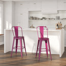 Stella 30" Metal Indoor-Outdoor Barstool with Vertical Slat Back and Integrated Footrest