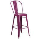Stella 30" Metal Indoor-Outdoor Barstool with Vertical Slat Back and Integrated Footrest