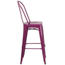 Stella 30" Metal Indoor-Outdoor Barstool with Vertical Slat Back and Integrated Footrest