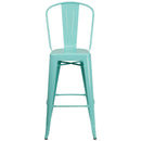 Stella 30" Metal Indoor-Outdoor Barstool with Vertical Slat Back and Integrated Footrest