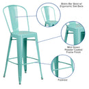 Stella 30" Metal Indoor-Outdoor Barstool with Vertical Slat Back and Integrated Footrest