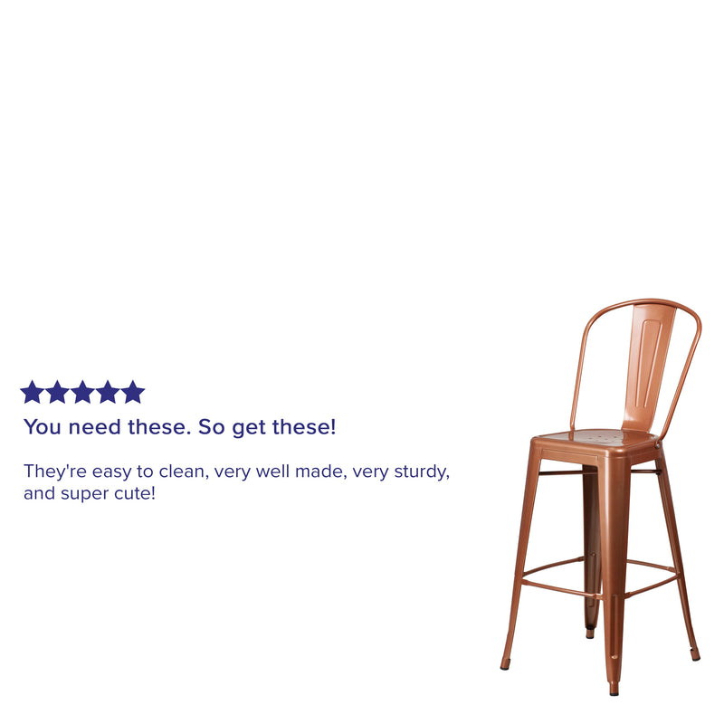Stella 30" Metal Indoor-Outdoor Barstool with Vertical Slat Back and Integrated Footrest