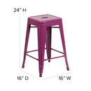 Newark Series 24" High Backless Metal Counter Height Stool with Square Seat for Indoor-Outdoor Use