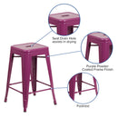 Newark Series 24" High Backless Metal Counter Height Stool with Square Seat for Indoor-Outdoor Use