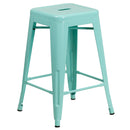 Newark Series 24" High Backless Metal Counter Height Stool with Square Seat for Indoor-Outdoor Use