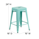 Newark Series 24" High Backless Metal Counter Height Stool with Square Seat for Indoor-Outdoor Use
