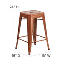 Newark Series 24" High Backless Metal Counter Height Stool with Square Seat for Indoor-Outdoor Use