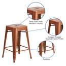 Newark Series 24" High Backless Metal Counter Height Stool with Square Seat for Indoor-Outdoor Use