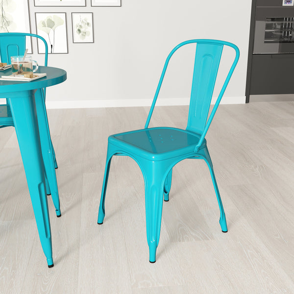 Wells Indoor/Outdoor Stacking Metal Dining Chair with Single Slat Back and Powder Coated Finish