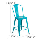 Stella 24" Metal Indoor-Outdoor Counter Stool with Vertical Slat Back and Integrated Footrest