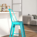 Stella 24" Metal Indoor-Outdoor Counter Stool with Vertical Slat Back and Integrated Footrest