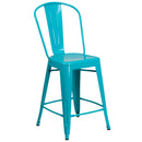 Stella 24" Metal Indoor-Outdoor Counter Stool with Vertical Slat Back and Integrated Footrest