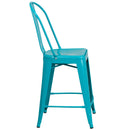 Stella 24" Metal Indoor-Outdoor Counter Stool with Vertical Slat Back and Integrated Footrest