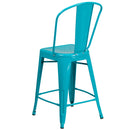 Stella 24" Metal Indoor-Outdoor Counter Stool with Vertical Slat Back and Integrated Footrest