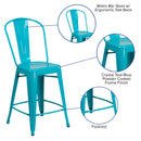Stella 24" Metal Indoor-Outdoor Counter Stool with Vertical Slat Back and Integrated Footrest