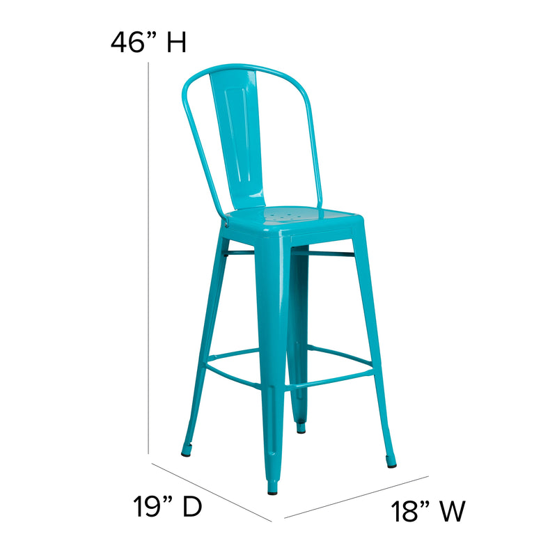 Stella 30" Metal Indoor-Outdoor Barstool with Vertical Slat Back and Integrated Footrest