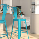 Stella 30" Metal Indoor-Outdoor Barstool with Vertical Slat Back and Integrated Footrest