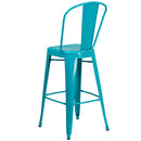 Stella 30" Metal Indoor-Outdoor Barstool with Vertical Slat Back and Integrated Footrest