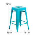 Newark Series 24" High Backless Metal Counter Height Stool with Square Seat for Indoor-Outdoor Use