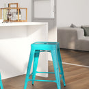 Newark Series 24" High Backless Metal Counter Height Stool with Square Seat for Indoor-Outdoor Use