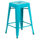 Newark Series 24" High Backless Metal Counter Height Stool with Square Seat for Indoor-Outdoor Use