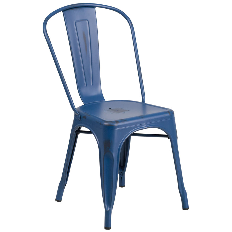 Banks Indoor/Outdoor Stacking Metal Dining Chair with Single Slat Back and Distressed Powder Coated Finish