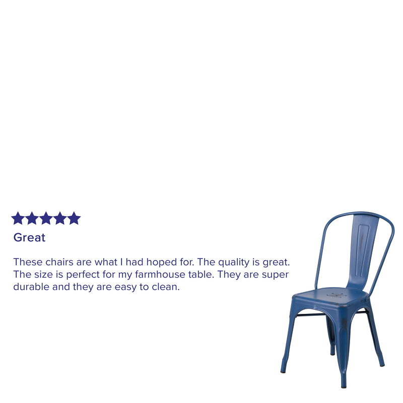 Banks Indoor/Outdoor Stacking Metal Dining Chair with Single Slat Back and Distressed Powder Coated Finish