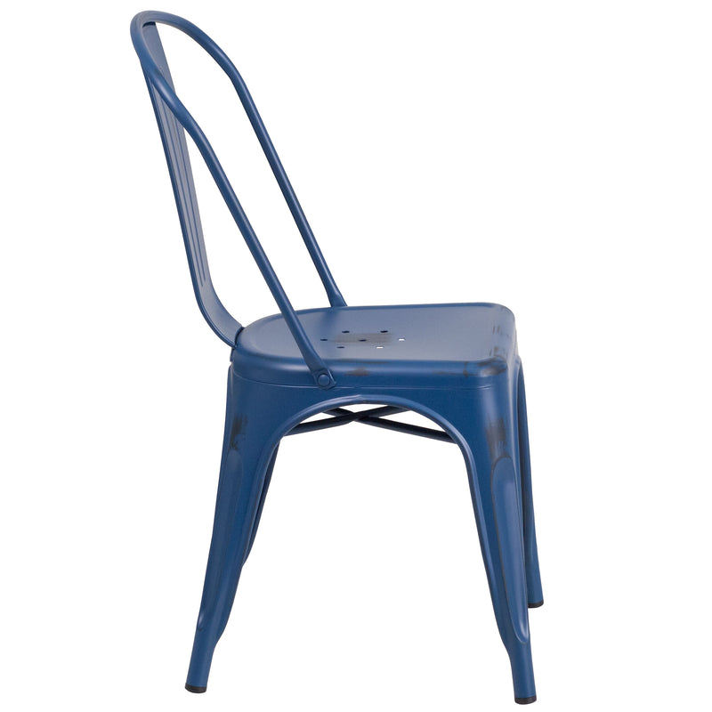 Banks Indoor/Outdoor Stacking Metal Dining Chair with Single Slat Back and Distressed Powder Coated Finish