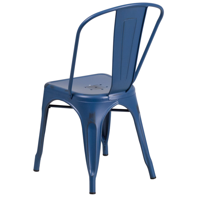 Banks Indoor/Outdoor Stacking Metal Dining Chair with Single Slat Back and Distressed Powder Coated Finish