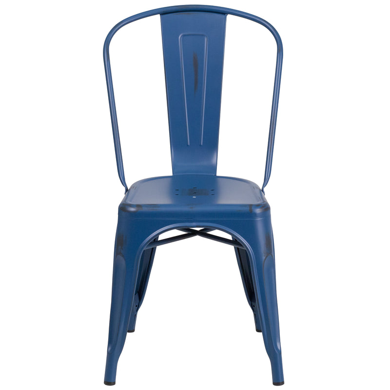 Banks Indoor/Outdoor Stacking Metal Dining Chair with Single Slat Back and Distressed Powder Coated Finish