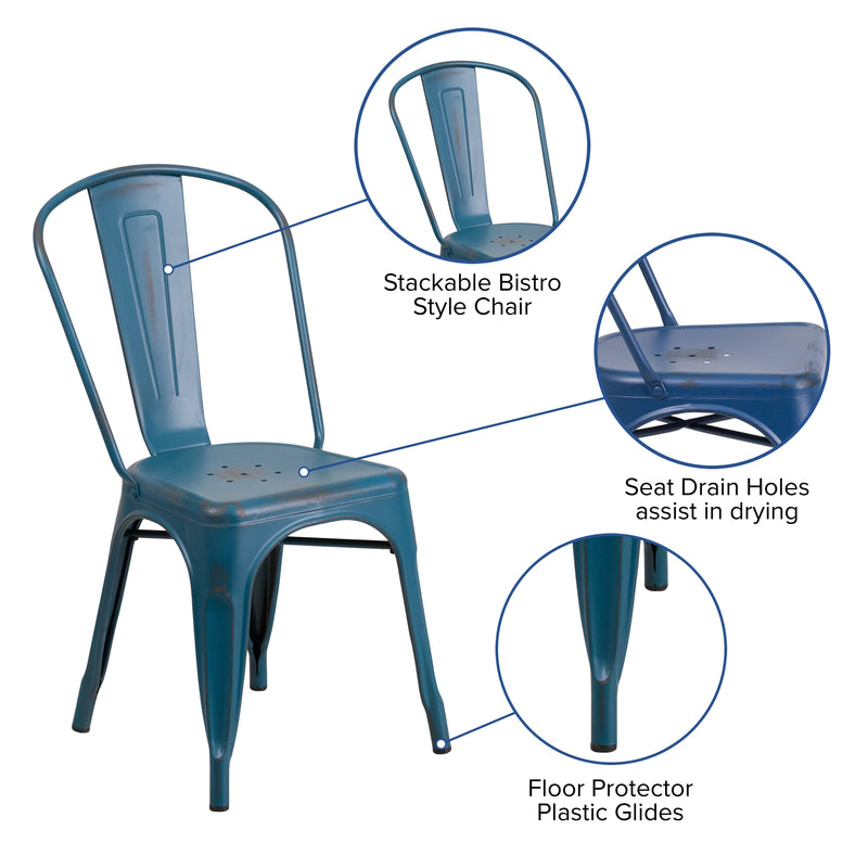 Banks Indoor/Outdoor Stacking Metal Dining Chair with Single Slat Back and Distressed Powder Coated Finish